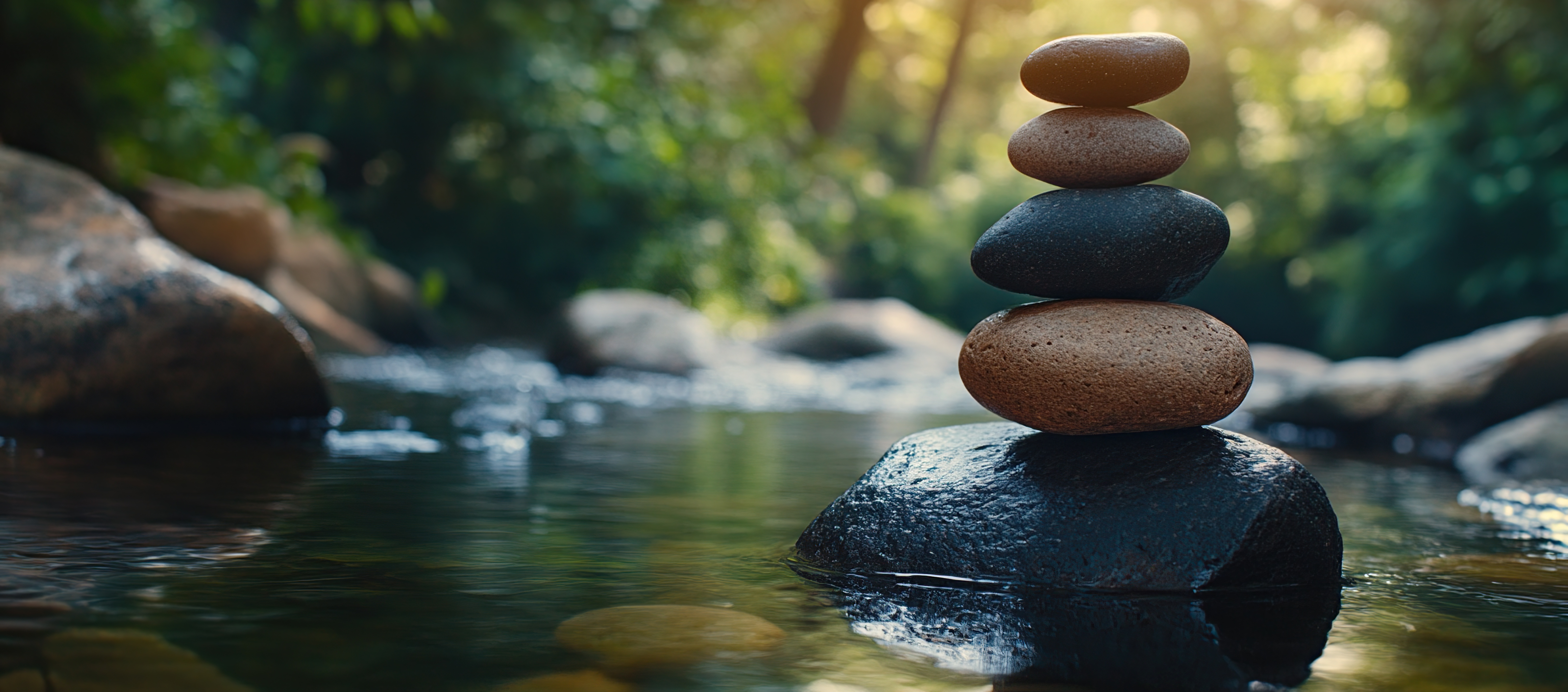 Zen-Steine vor Wasserfall - Balance finden